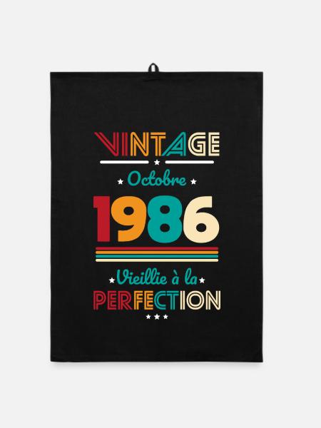 Anniversaire 40 ans - Vintage - Octobre 1986 - Torchon bio - noir - Devant