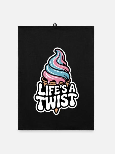  Lifes A Twist Softeis Waffel Rosa Blau Sommer - Organic Geschirrtuch - Schwarz - Vorne