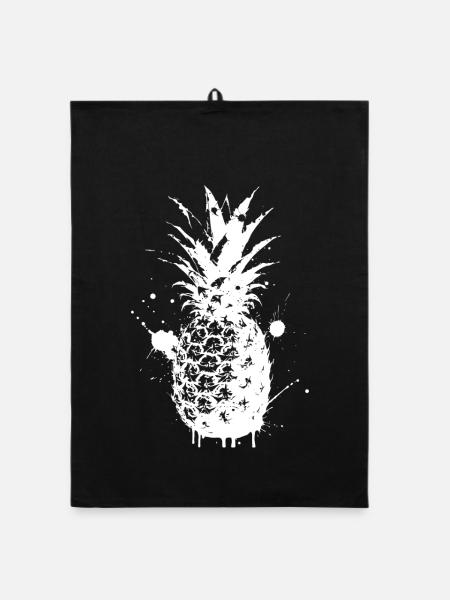 Ananas-Spray White - Organic Geschirrtuch - Schwarz - Vorne
