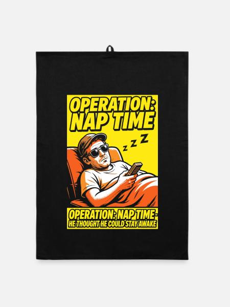 Operation Naptime – Lustiger Schlaf-Fan - Organic Geschirrtuch - Schwarz - Vorne