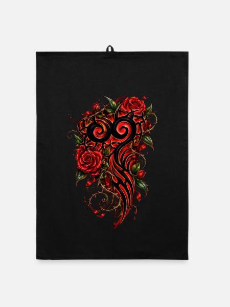 Crimson Heart Stammesrosen - Organic Geschirrtuch - Schwarz
