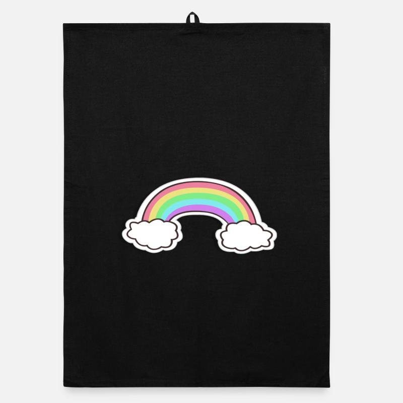 Pastel rainbow with clouds motif Organic dish towel