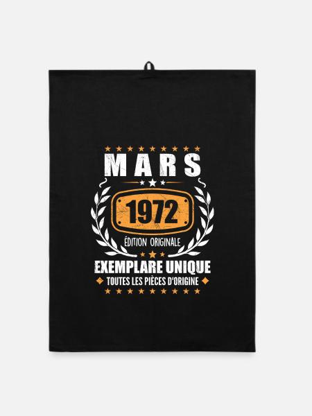 Original Mars 1972 Vintage Cadeau Anniversaire - Torchon bio - noir - Devant