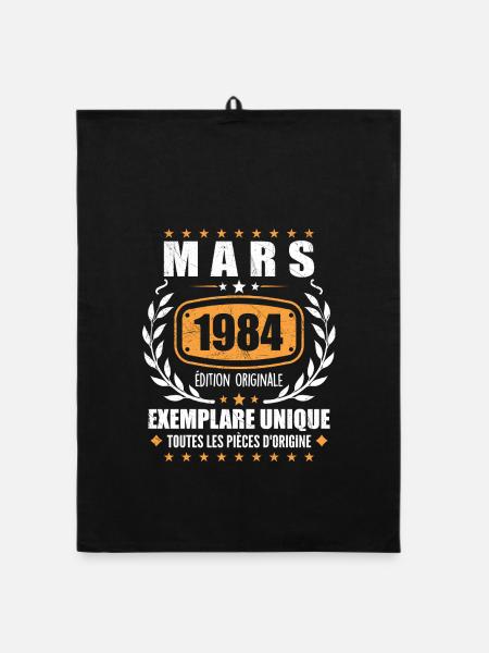Original March 1984 Vintage Birthday Gift - Organic dish towel - black - Front