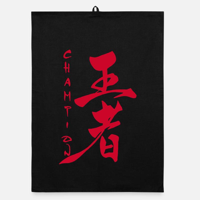 The word champion in Japanese (red) Organic dish towel