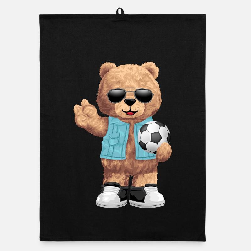 Cool bear with ball soccer Organic dish towel