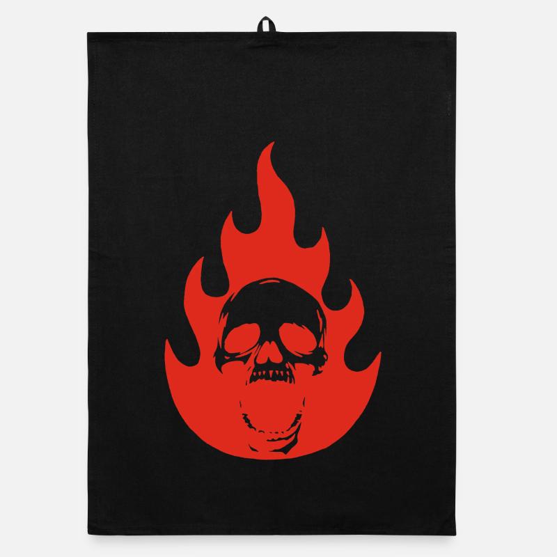 Skull and red flame Organic dish towel