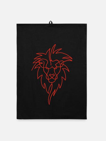 Esquisse du lion rouge - Torchon bio - noir - Devant