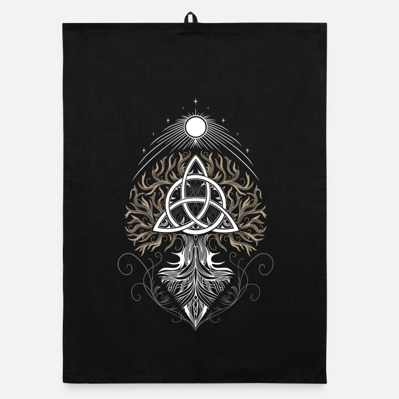 Yggdrasil Lebensbaum Triquetra - Organic Geschirrtuch - Schwarz