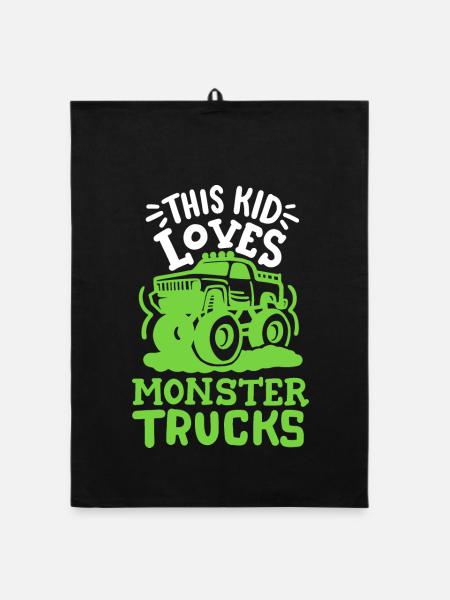 Monstertrucks für Kinder - Organic Geschirrtuch - Schwarz - Vorne