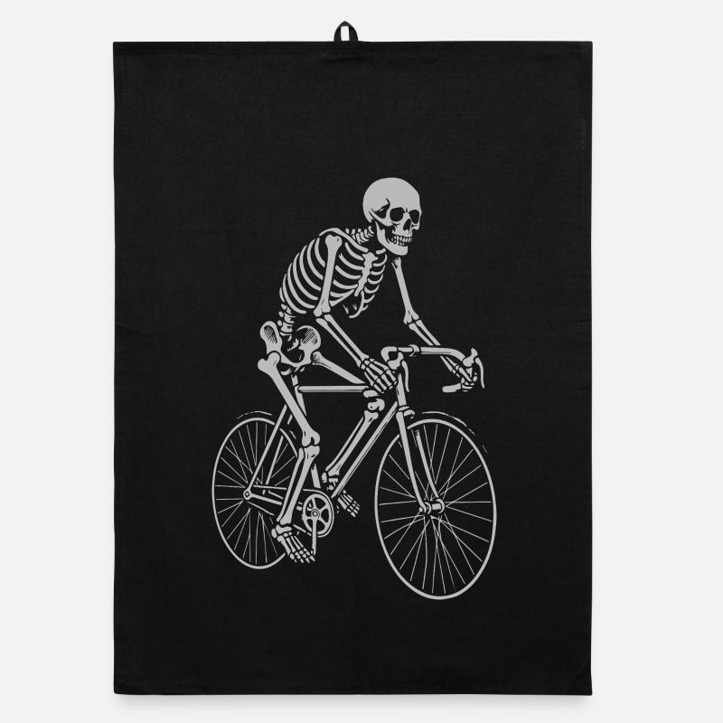 Skeleton Cyclist is riding the bicycle Organic dish towel