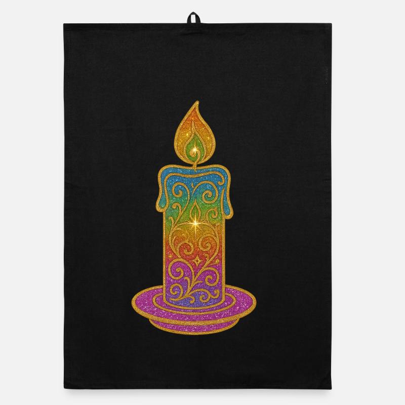 Rainbow Candle Flame Glitter Design Organic dish towel