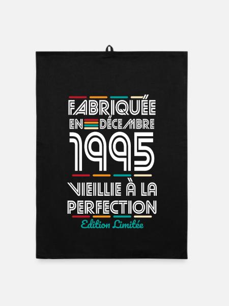 Anniversaire 30 ans - Fabriquée en Décembre 1995 - Torchon bio - noir - Devant