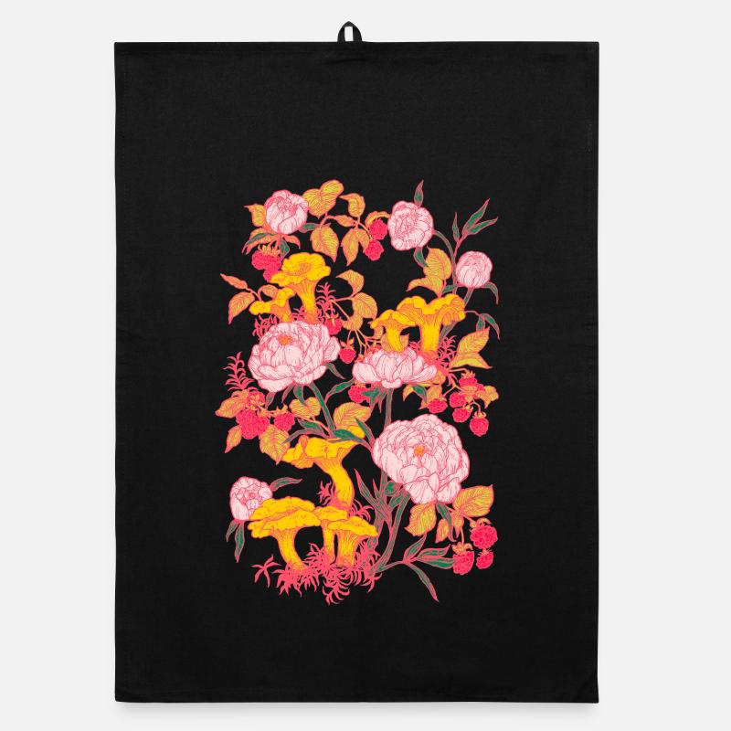 PEONIES AND CHANTERELLES Organic dish towel