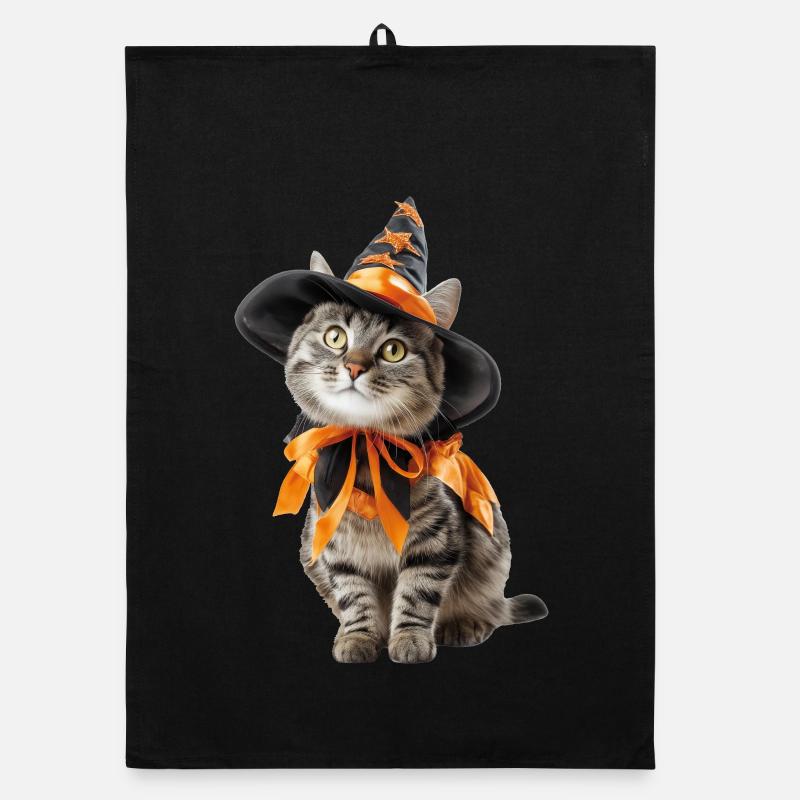 Katze Hexen Zauberer Kostüm Halloween Organic Geschirrtuch