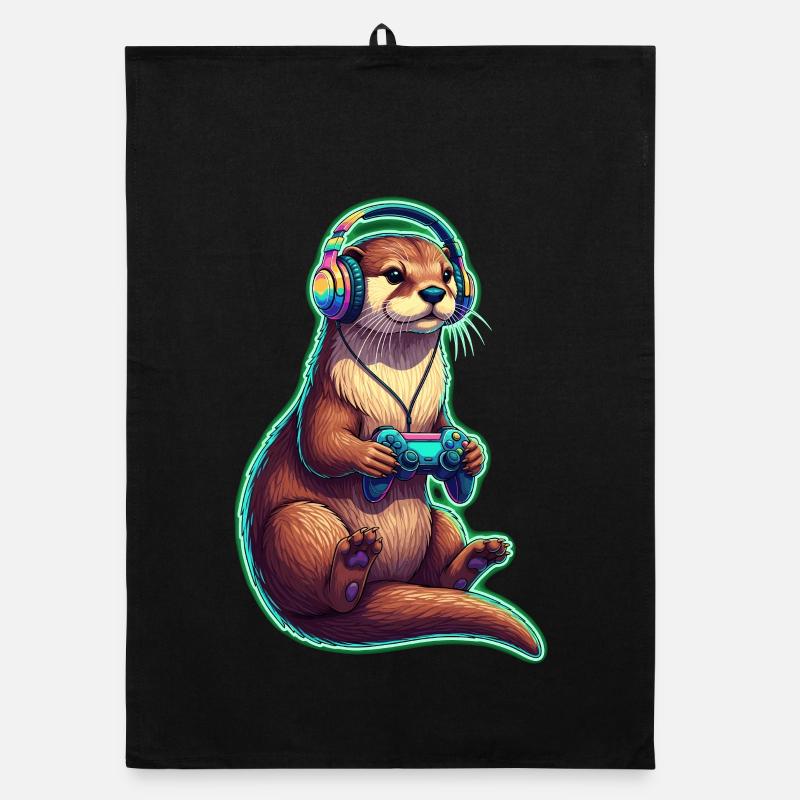 Otter Fun Video Games Organic dish towel
