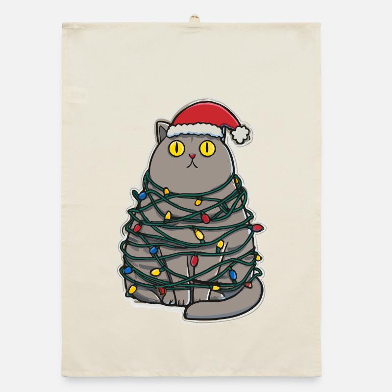 Clumsy Cat Christmas Organic dish towel