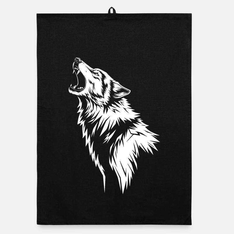 Howling wolf in silhouette Organic dish towel