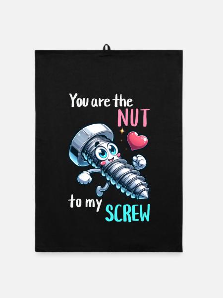 Funny Screwing Nut Pair Design - Organic dish towel - black - Front