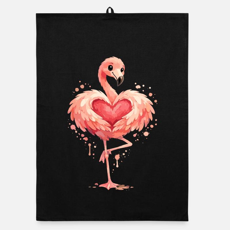Flamingo mit Herz | Niedliches Rosa Tier Geschenk - Organic Geschirrtuch - Schwarz