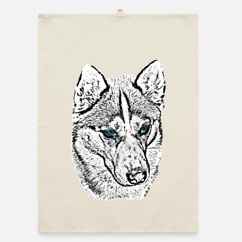 Wolf Head Drawing Blue Eyes Organic dish towel