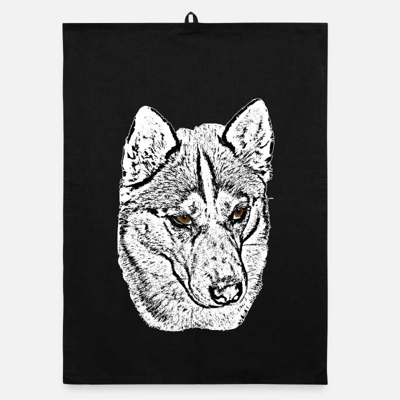 Wolfskopf Husky Linienzeichnung braune Augen - Organic Geschirrtuch - Schwarz
