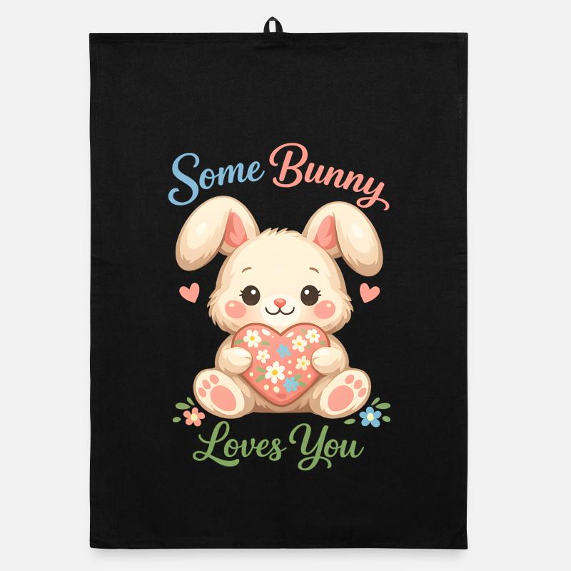 Cute Easter bunny with colorful egg Organic dish towel