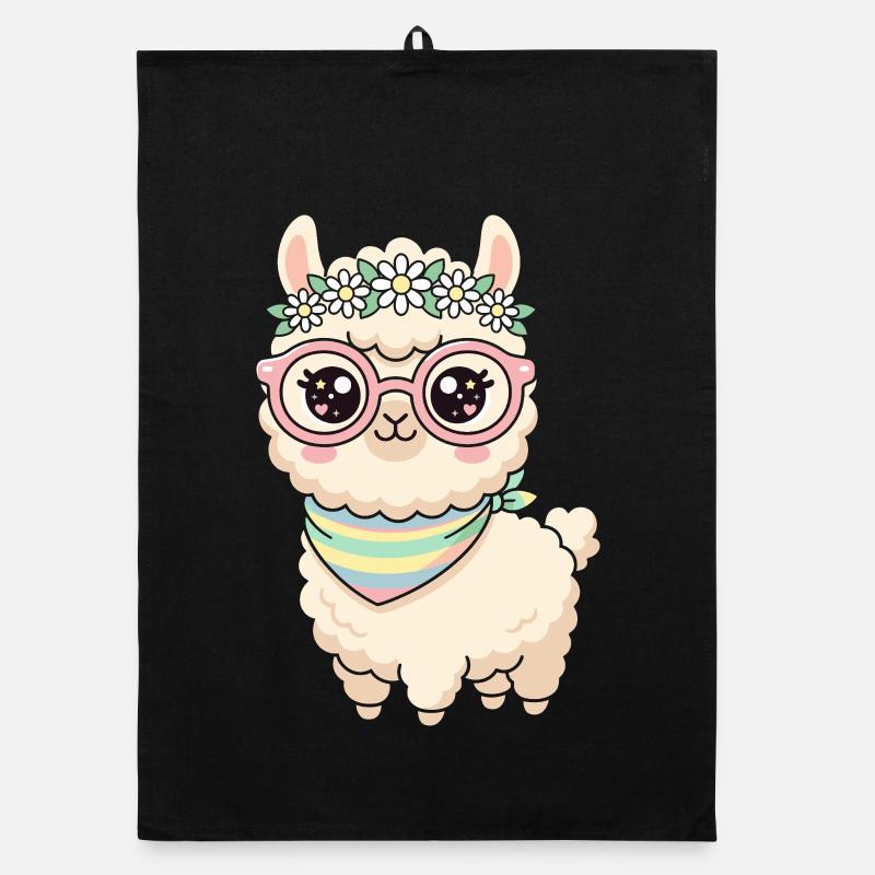 Lama pastel avec couronne florale Torchon bio