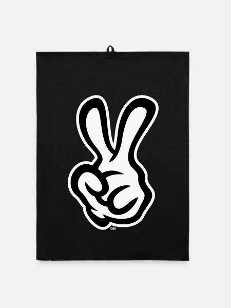 Signaux de la main de victoire (Main gauche / NEG / 2C) - Torchon bio - noir - Devant
