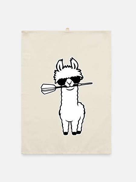 Cool Llama Alpaca Sunglasses Dart Mouth Cute - Organic dish towel - nature - Front