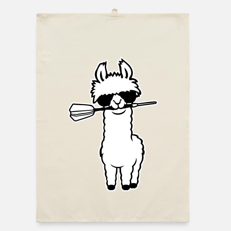 Cool Llama Alpaga, lunettes de soleil à fléchettes avec une bouche mignonne Torchon bio