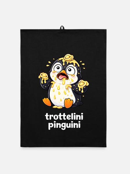 Trottelini Pinguini – Lustiger Pasta Pinguin - Organic Geschirrtuch - Schwarz - Vorne
