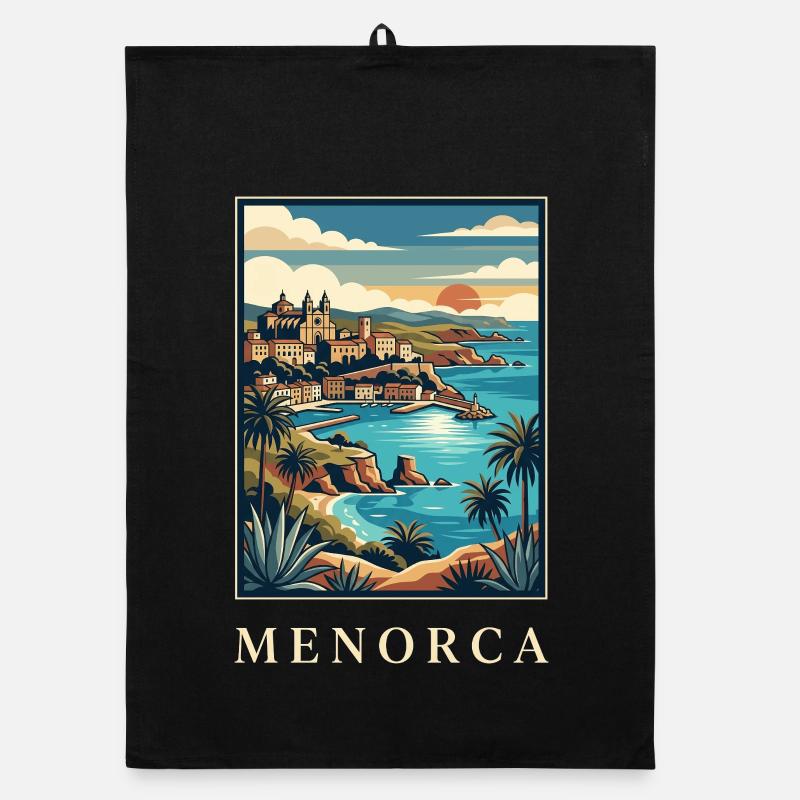 Menorca Cliffside Coast Poster Spanien Reiseposter - Organic Geschirrtuch - Schwarz