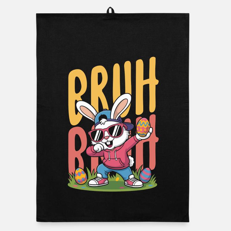 Joyeuse Pâques, douce chasse aux œufs du lapin, œufs de Pâques Torchon bio