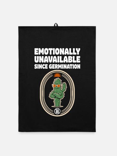 Emotionally Unavailable Cactus Humor - Organic dish towel - black - Front