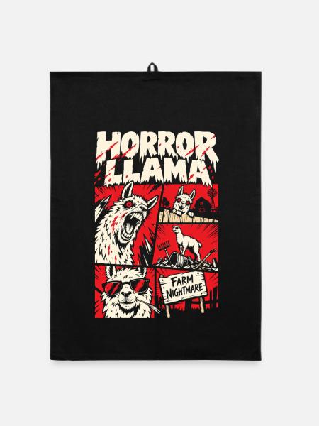 Horror-Lama – Farm Nightmare Comic - Organic Geschirrtuch - Schwarz - Vorne