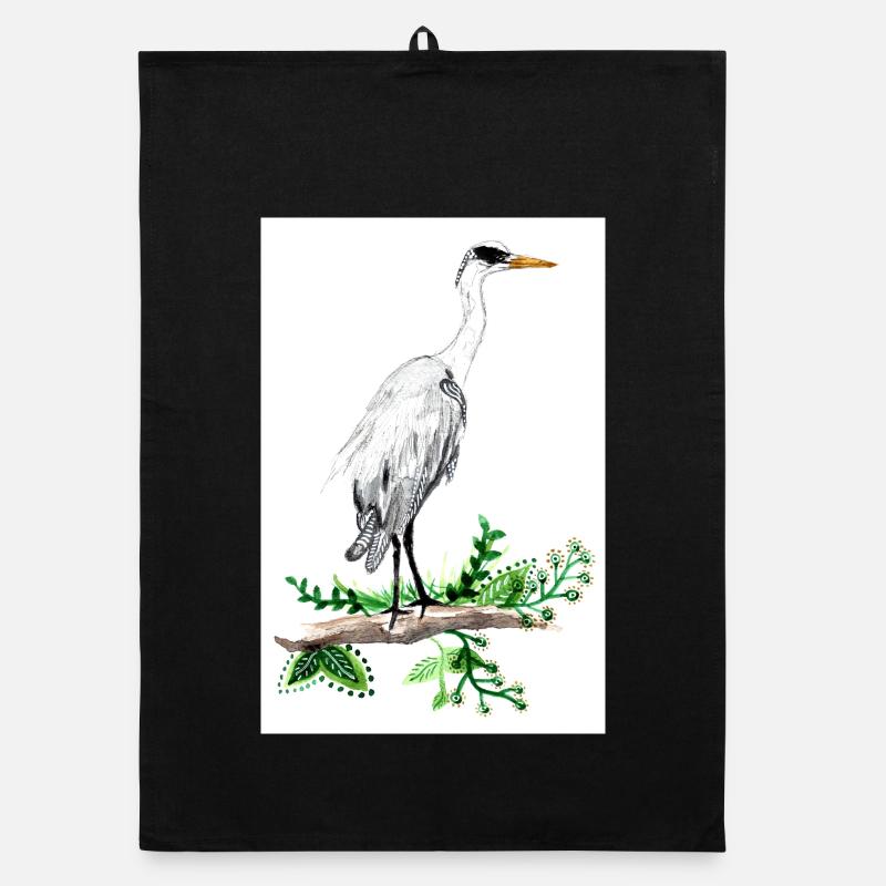 Graureiher Aquarell Poster - Organic Geschirrtuch - Schwarz