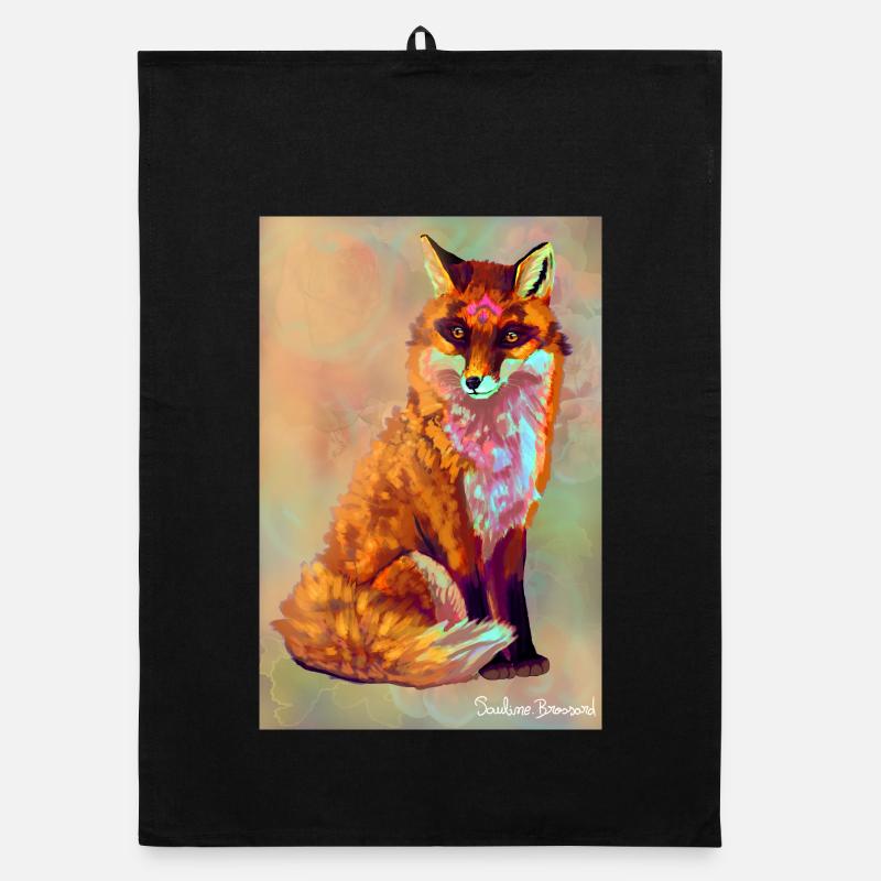 Fox poster - Organic dish towel - black