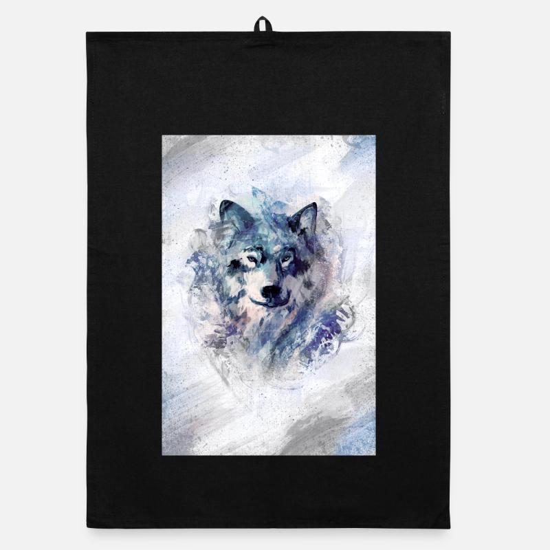 Wolf in a snowstorm grey version Organic dish towel