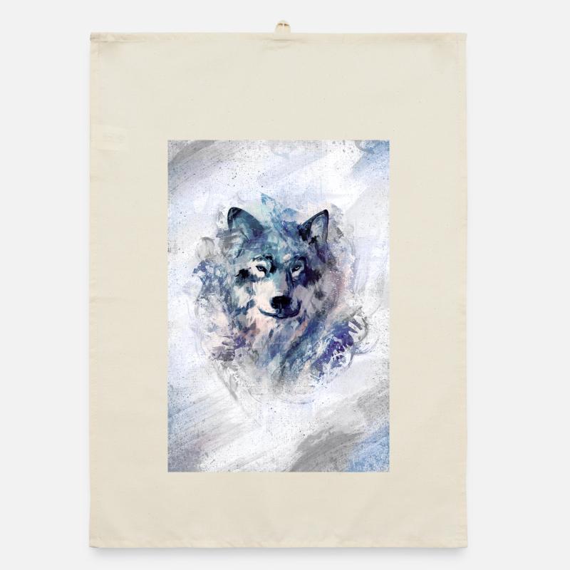 Wolf in a snowstorm grey version Organic dish towel