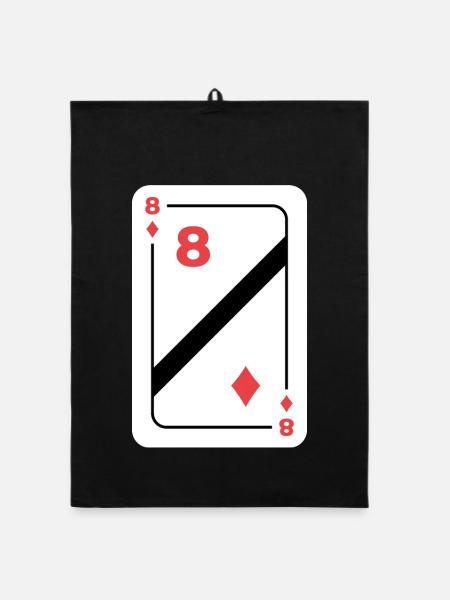 Huit de Carreau Carte à jouer Carte de poker - Torchon bio - noir - Devant