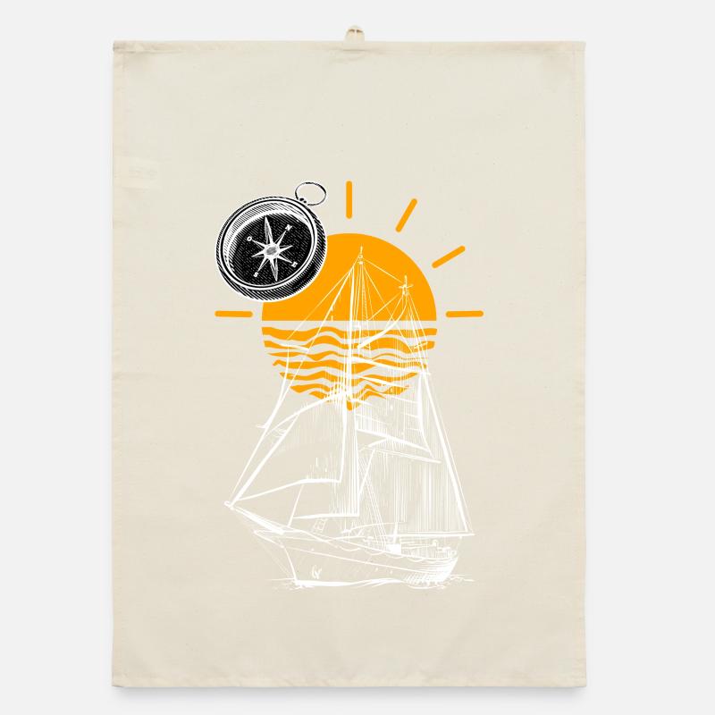 Sailing Ship Sunset Organic dish towel