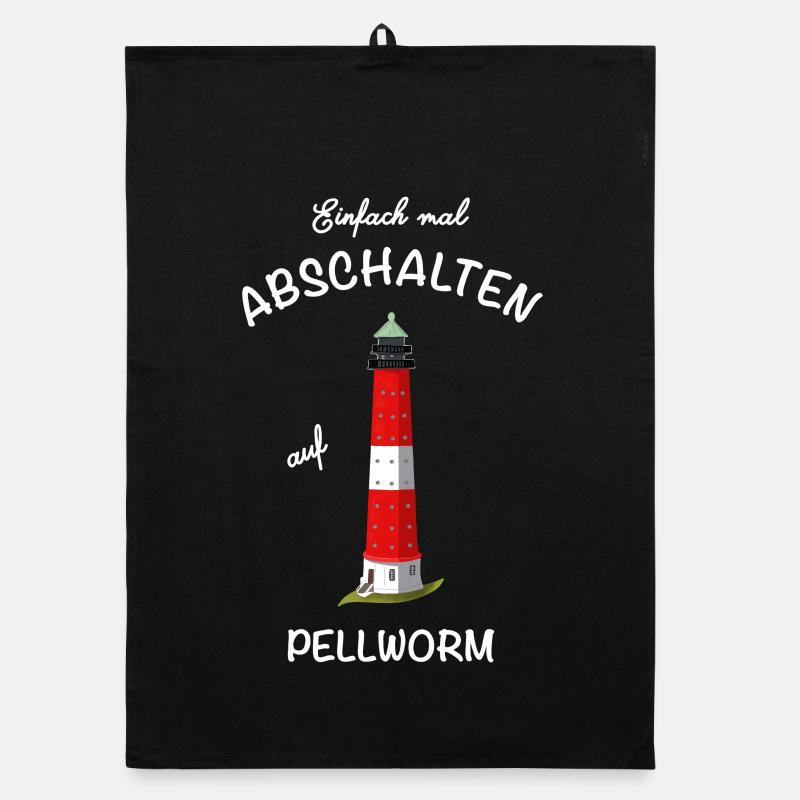 Kultiger Leuchtturm Pellworm, Nordsee, Abschalten - Organic Geschirrtuch - Schwarz
