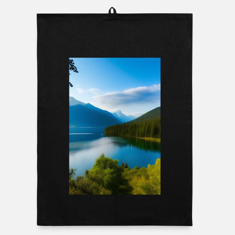 Landscape with lake and mountains Organic dish towel