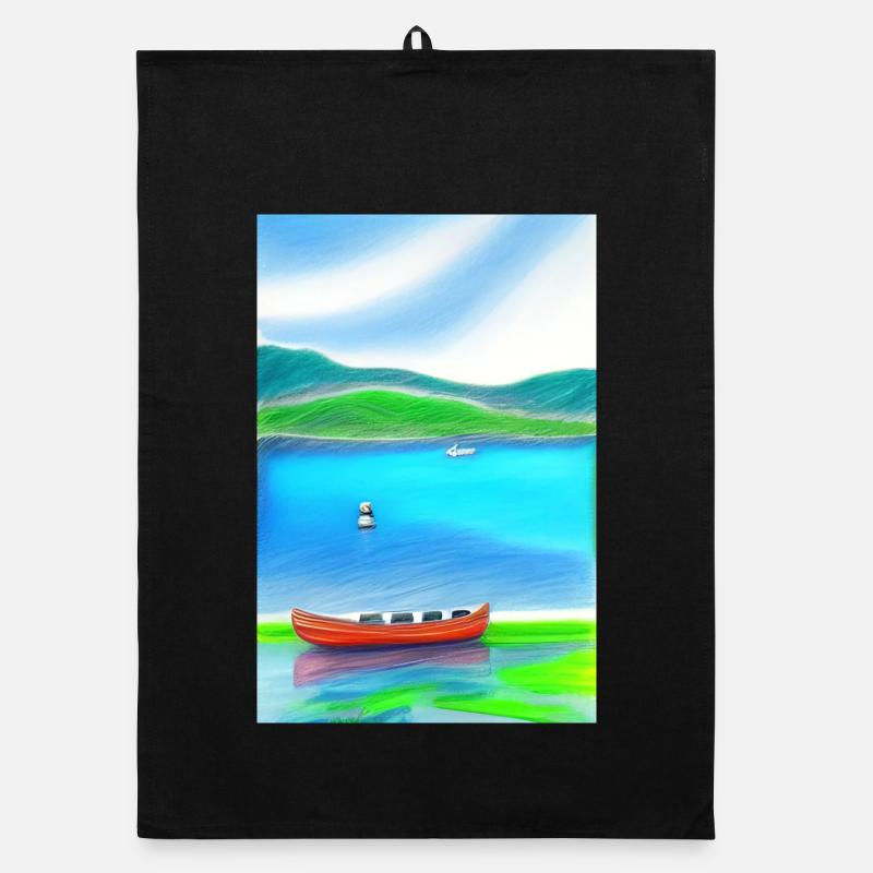 Landschaft mit See, Boot und Berge Organic Geschirrtuch