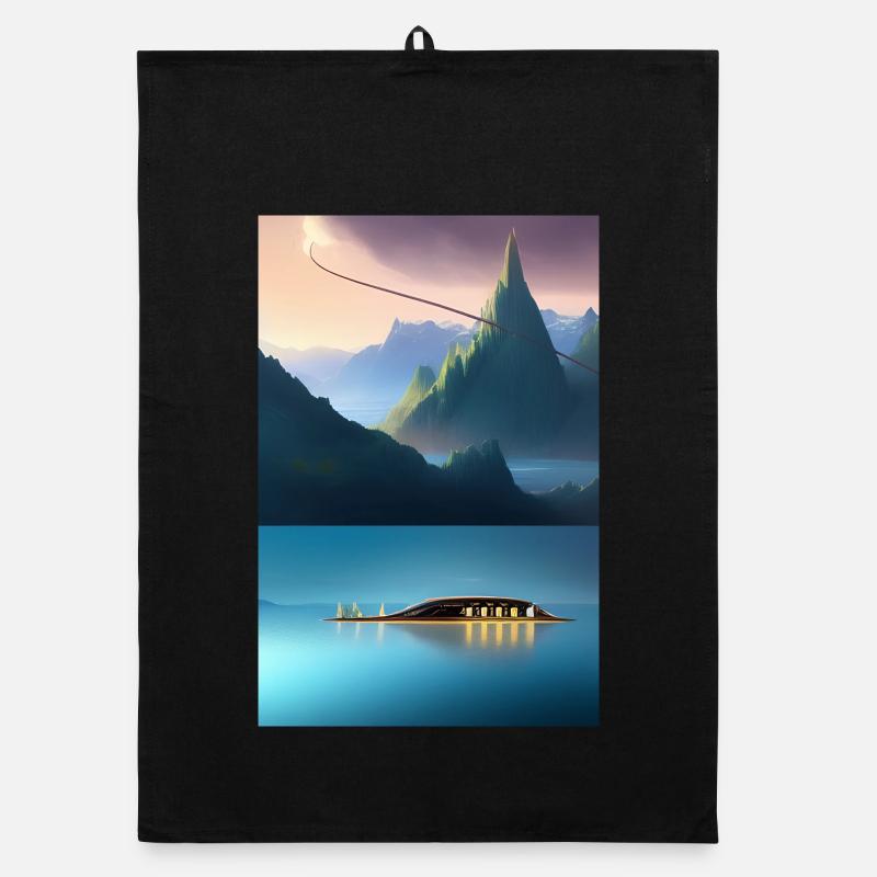 Landschaft mit See, Boot und Berge Organic Geschirrtuch