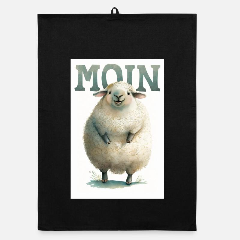 Sheep says MOIN welcome Hello Good mood Organic dish towel