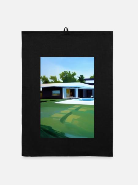 White villa with pool - Organic dish towel - black - Front