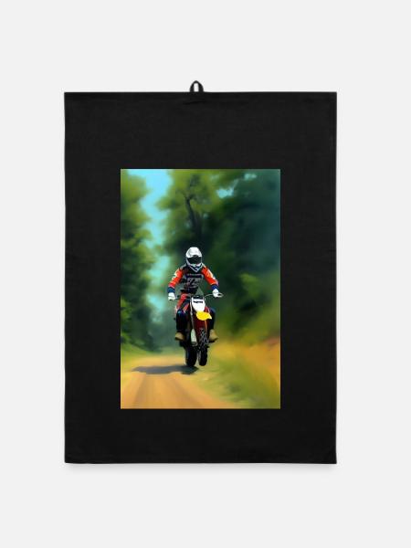 Équitation en motocross - Torchon bio - noir - Devant