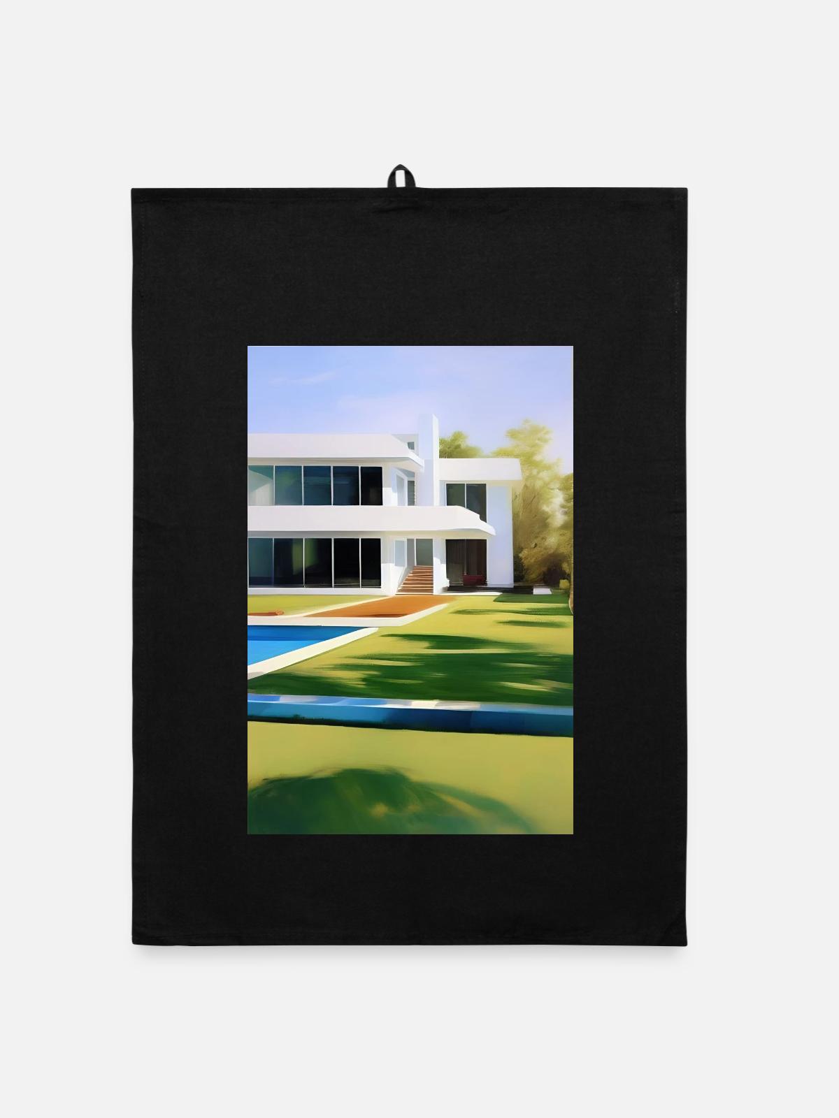 Villa blanche avec piscine - Torchon bio - noir - Devant